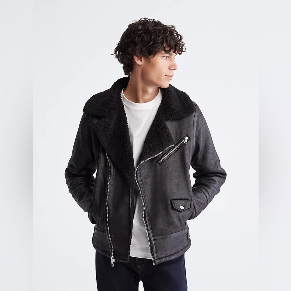 Calvin Klein Faux Leather Shearling Jacket - Like New - Large